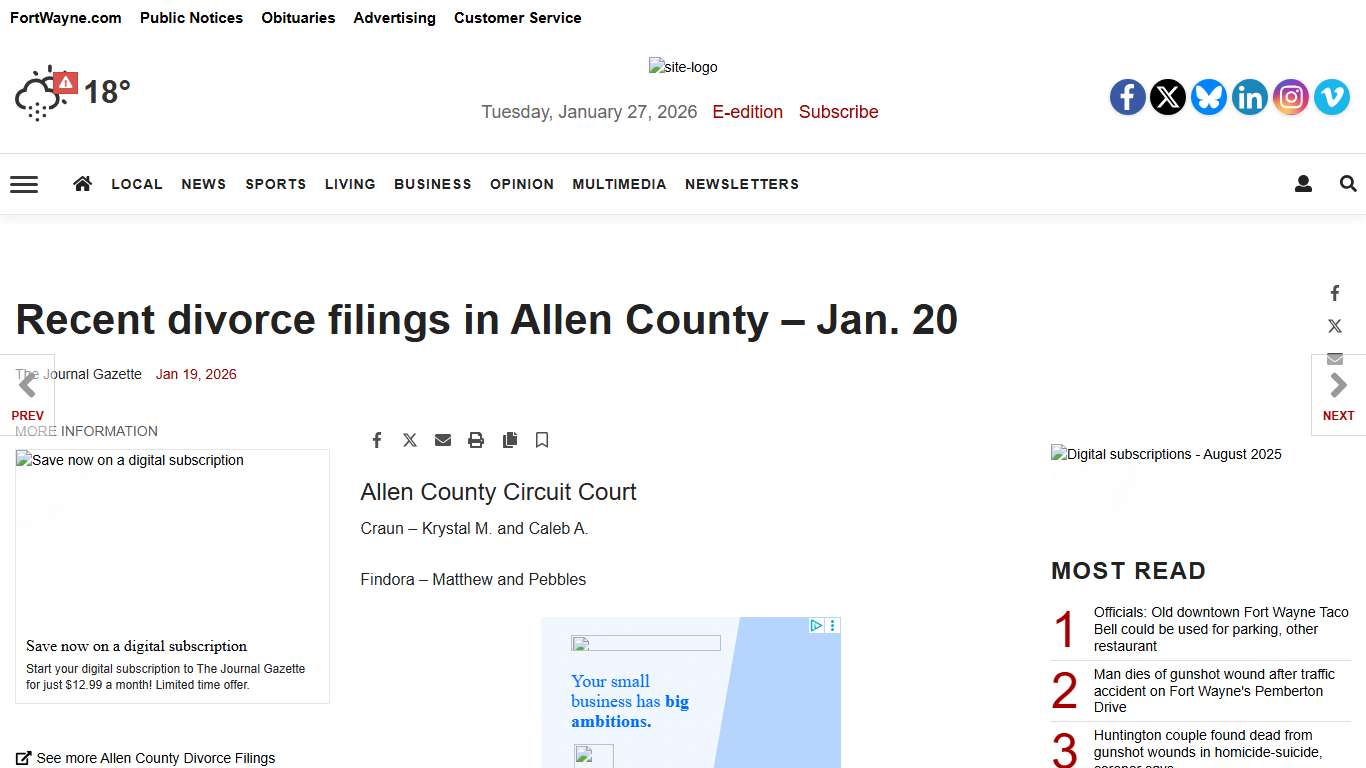 Divorce filings for Allen County, Indiana Divorce Filings journalgazette.net