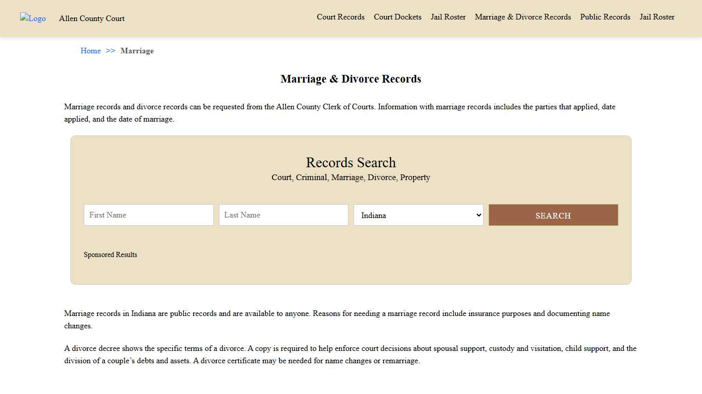 Marriage & Divorce Records Allen County Court